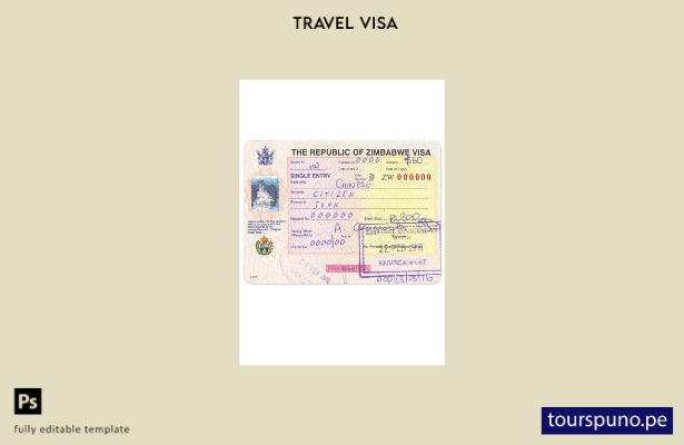 Plantilla de visa de entrada a Zimbabwe lista para imprimir